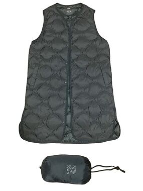 LONG Uniqlo Olive Green Ultra Light Down Vest, Sz S, Packable, 35” Covers Tush!